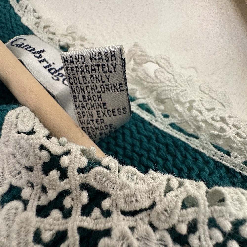 Vtg Cambridge Spirit Sweater Womens Medium Green Grannycore Cottagecore Lace - Picture 8 of 12